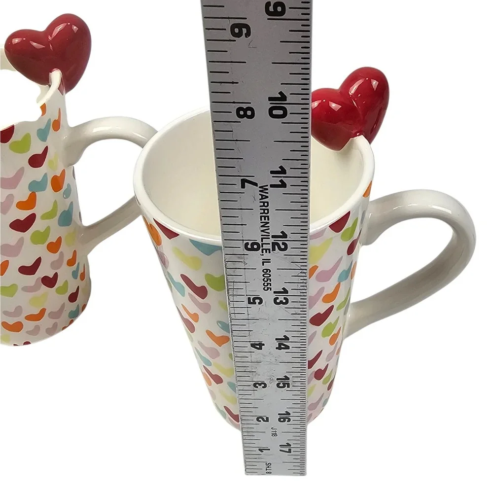 Target Valentine 2010 Heart Mugs Set of 2 Multicolor 3D Heart Rim Accent Ceramic